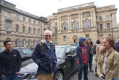 Professor Michael Parrish with students in Edinburgh, Scotland